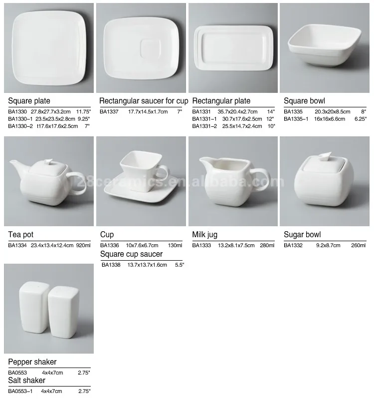ceramic tableware for 5 star hotel,7"9.25"11.25" square plate porcelain dinnerware set