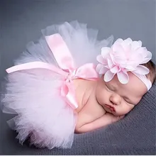 Newborn Baby Girls Flower Headband Mesh Ball Gown Tutu Skirts Photography Accessory Prop For Christmas Gift