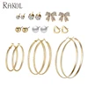 RAKOL Gold Pearl Heart Crystal Rhinestone Bow Stud Multiple Bulk Hoop Earrings Sets for Women SE019