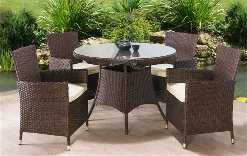 Rattan Round Table And Arm Chairs Set Outdoor Patio Backyard Wricker