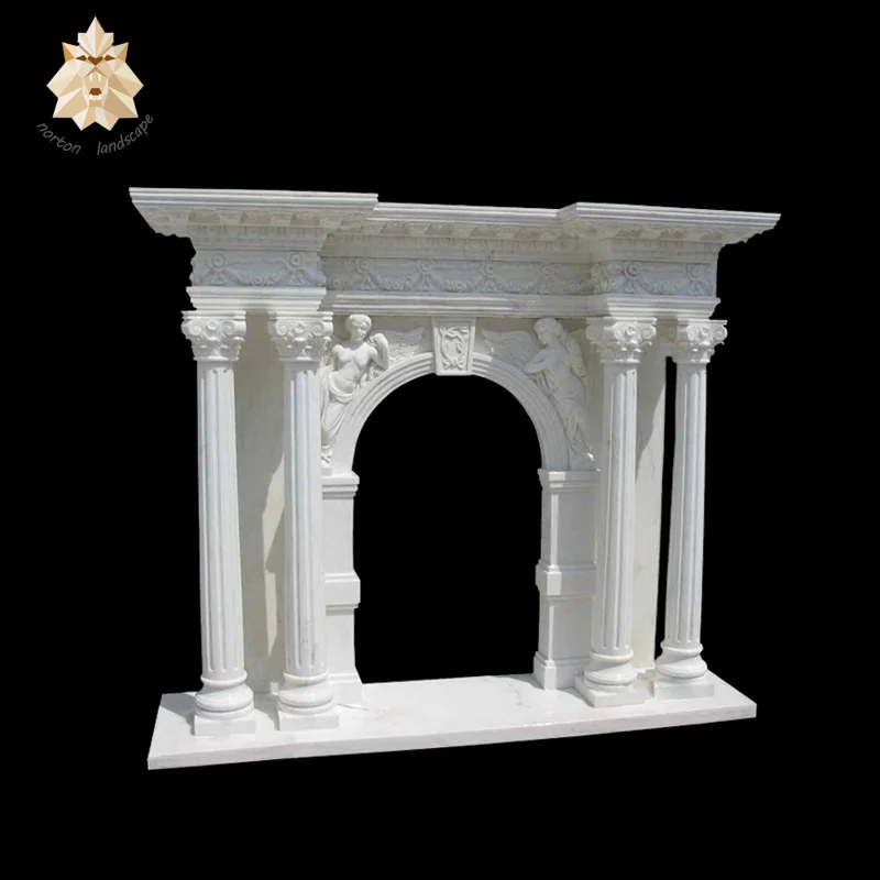 China Hand Carved White Marble Fireplace For Home Decoration Ntmf