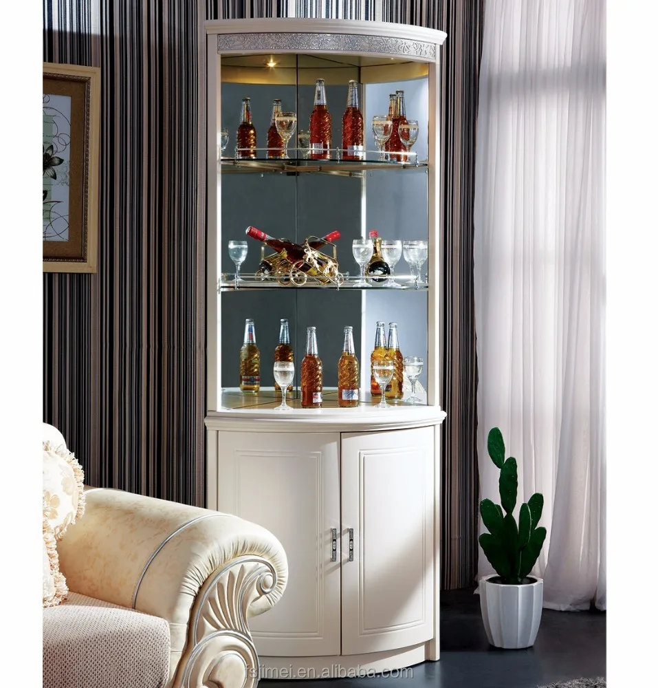 Ivory White Mdf Corner Wine Cabinet With Lighting In Top Panel Ivory White Mdf Corner Wine Cabinet