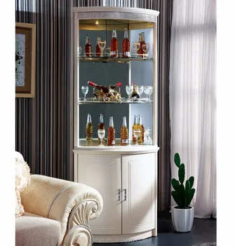 Ivory White Mdf Corner Wine Cabinet With Lighting In Top Panel