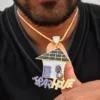 Hiphop jewelry men pave diamond Trap house pendant with 18k gold chain