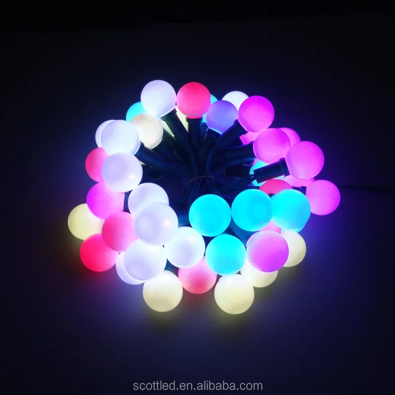 25ft full color ball led christmas holiday light,input DC12V 50pcs G40 milky white ball