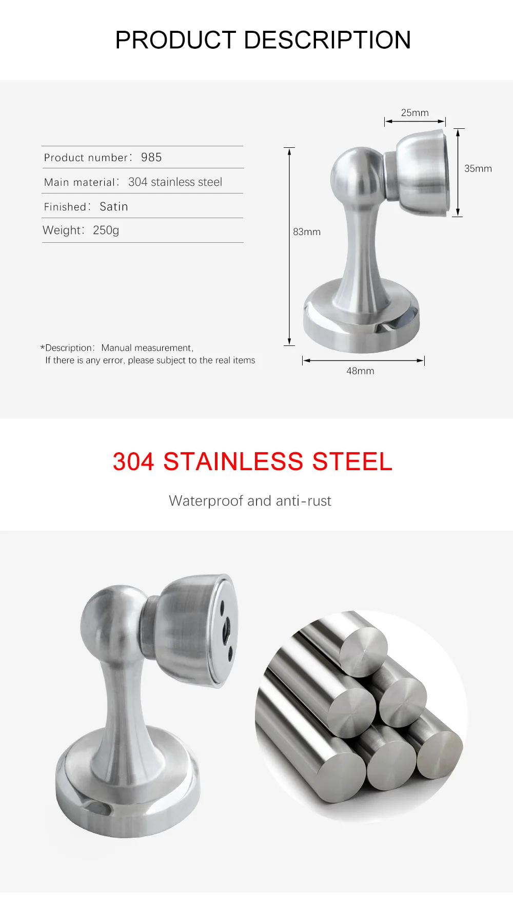 Glass Shower Door Stop Closing Door Retainer Solid Stainless Steel Zinc Alloy Safety