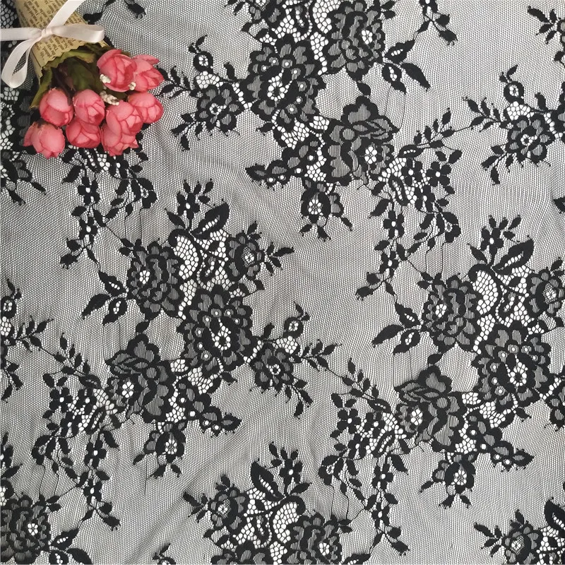 100% nylon lace black chantilly lace fabric