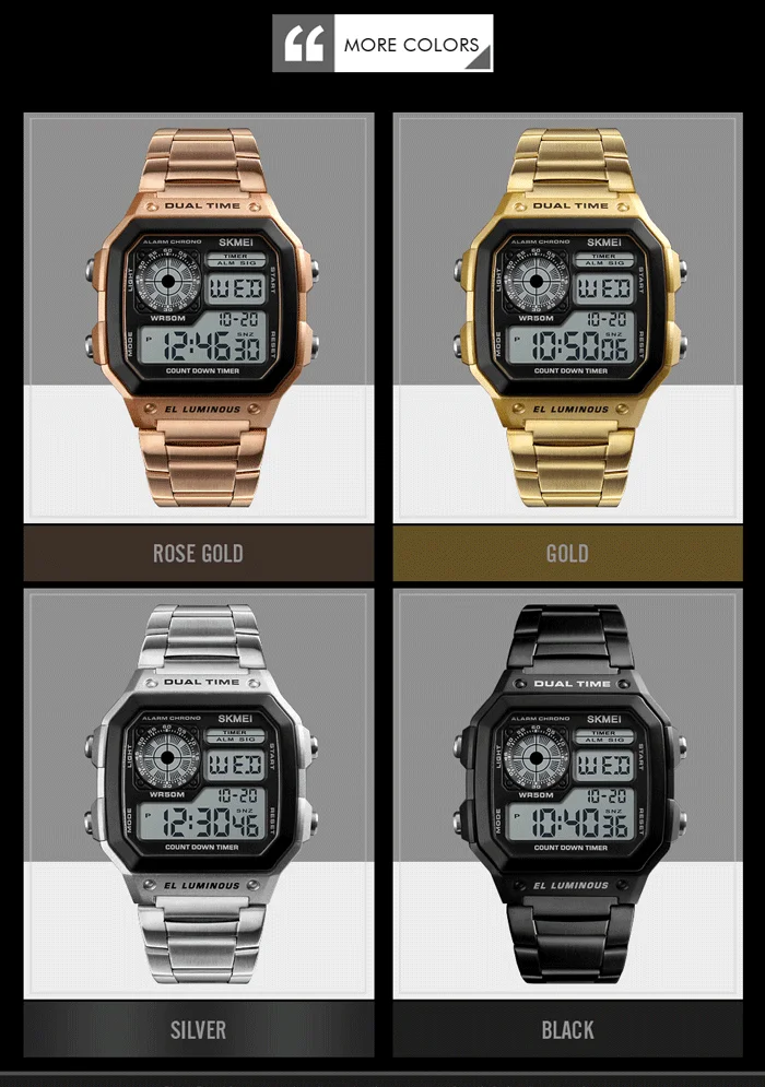 Skmei Orologio Digitale Uomo In Acciaio Inox 1335 - Quadrato, Quarzo, 48mm