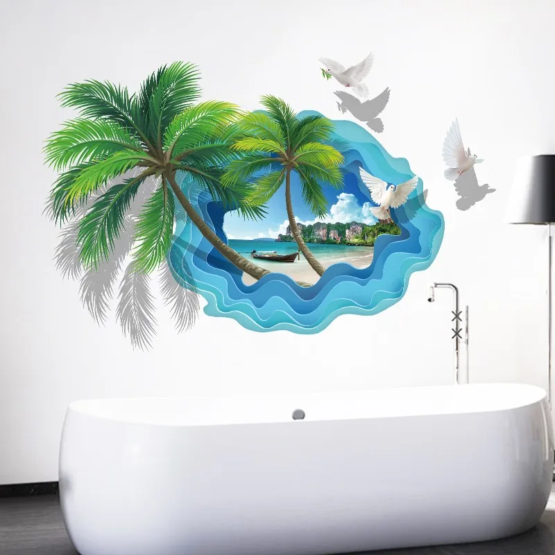 Sandy Beach 3d Removable Art Vinyl Mural Pvc Wall Sticker Home Decor