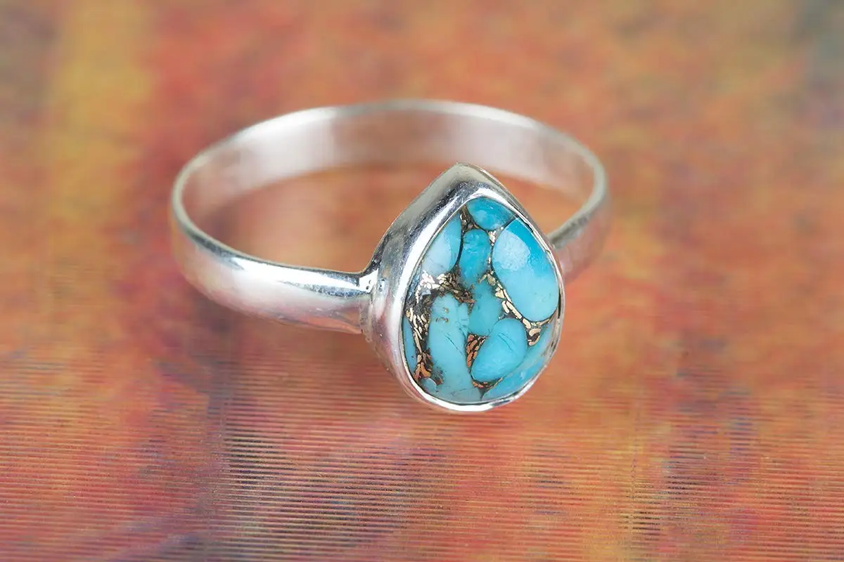 Blue Copper Turquoise Ring, 925 Sterling Silver, Extraordinary Ring, Teardrop Ring, Natural Ring, Bohemian Jewelry, Elegant Ring, Festival Ring, Daily Wear Ring, Promise Ring, Tiny Ring, US All Size
