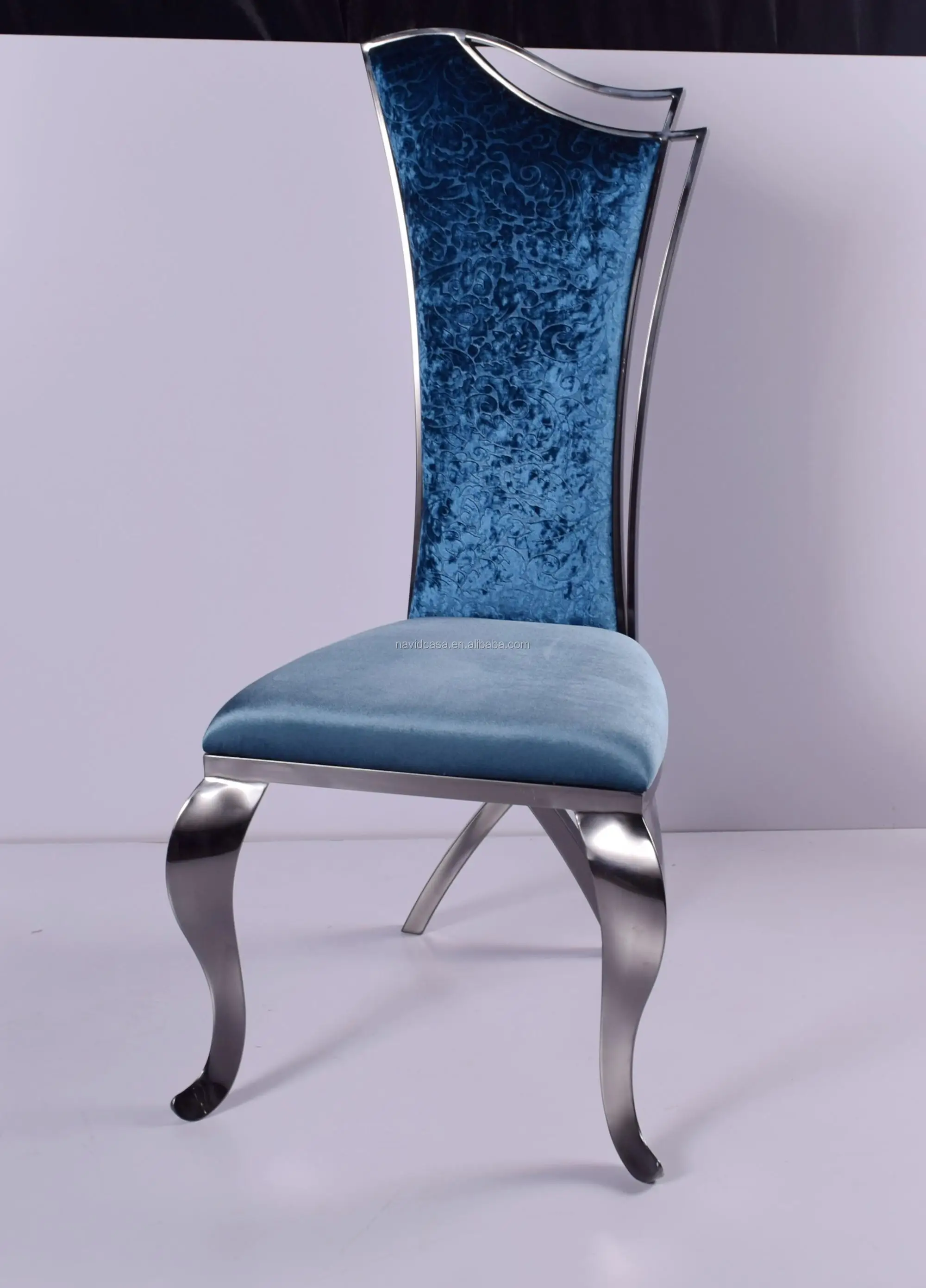 b8096 金色供应商现代高背蓝色织物椅子餐厅