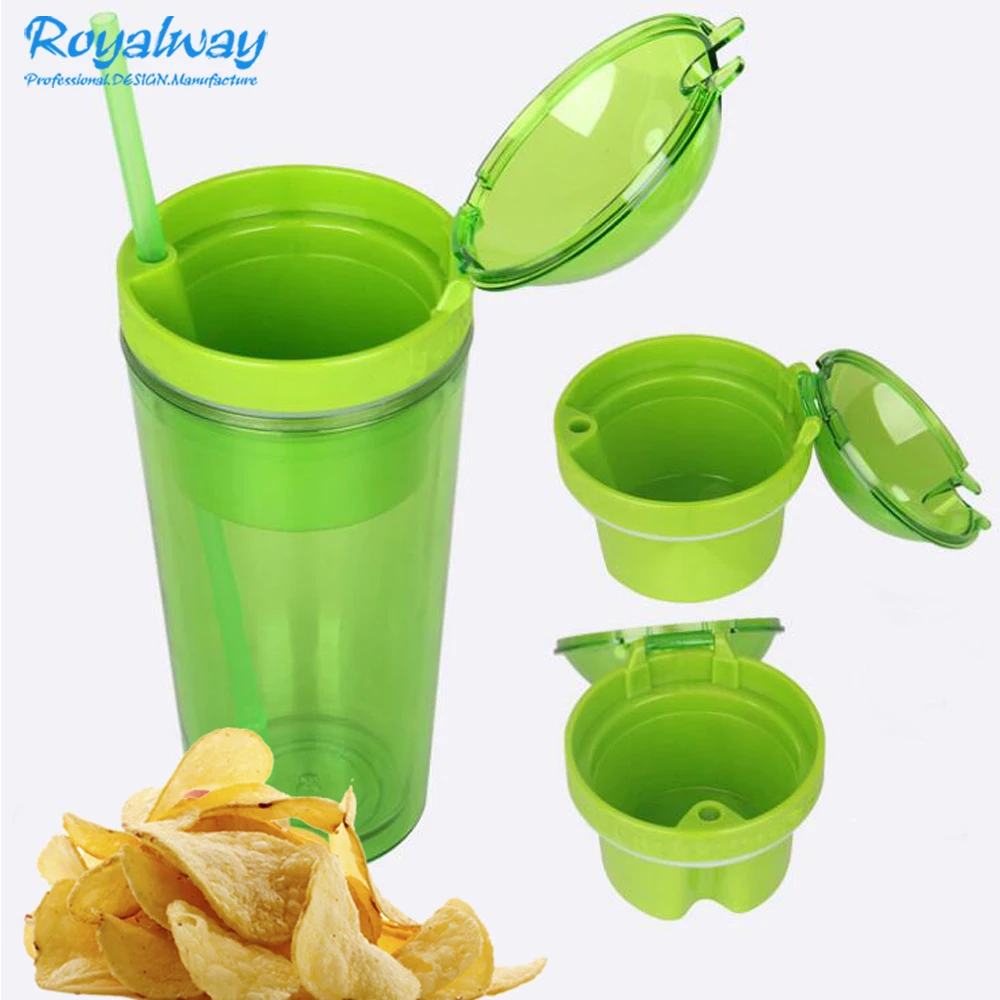 Royalway 16oz,22oz Plastic Snack And Drink In One Cup,Drinking Snack
