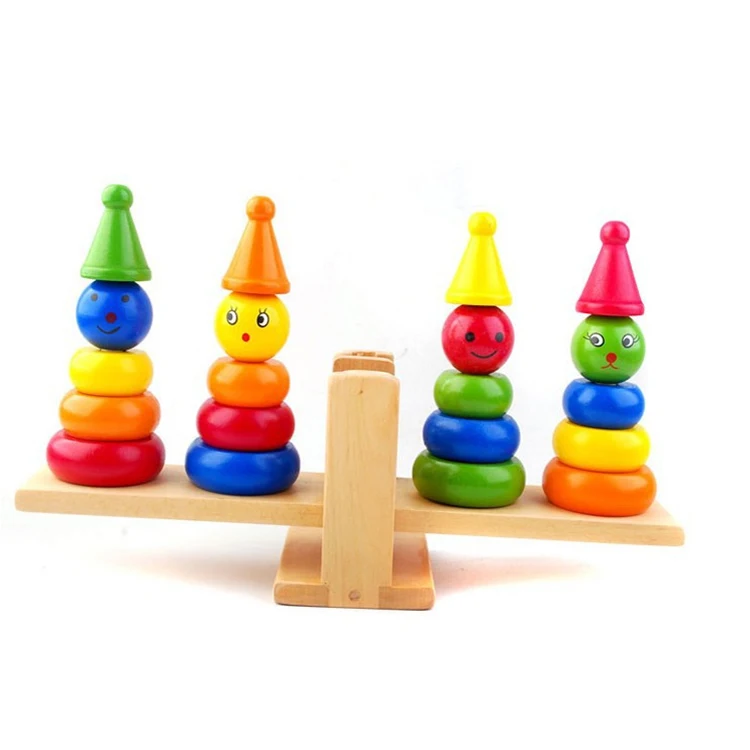 孩子木制平衡玩具可爱多彩小丑平衡游戏玩具