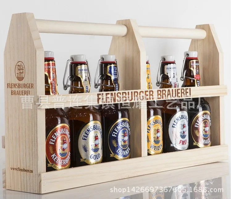 Wholesale Wooden Beer Bucket,Cheap Wood 6 Pack Beer Bottle 