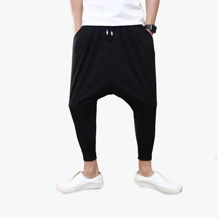 2018 Black Cotton Drop Crotch Blank Men Casual Harem Jogger Pants - Buy ...