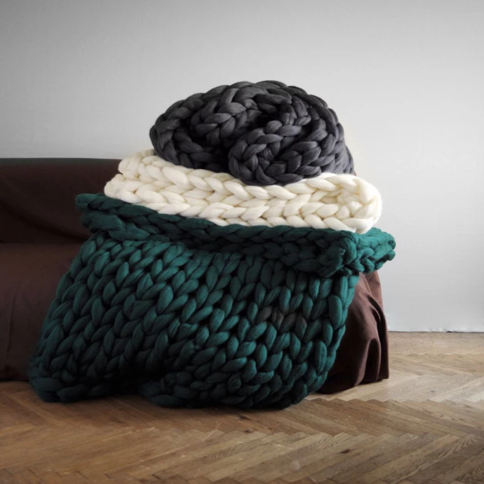Amazon Chunky Merino Wool Blanket Handmade Knitting Wool Sofa Throw