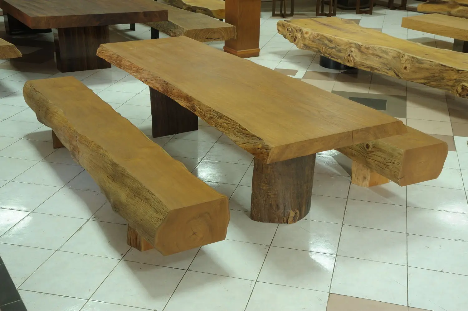 Single Piece Solid Teak Dining Table And Benches Wood Furniture Product On Alibaba