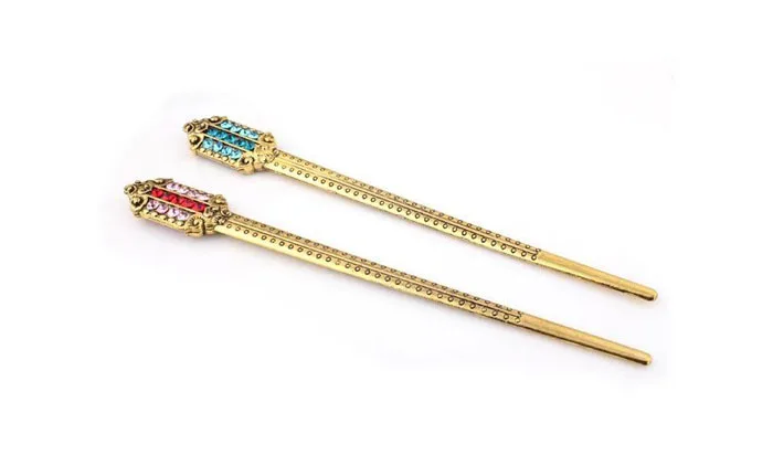 Contracted bunished gold plated hairclip several colours teardrop crystal rhinestone hair jewelry women hair accessories