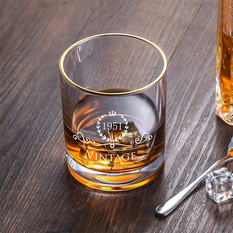 300ml Crystal Custom Rocking Whiskey Glasses Gold Rim Vintage Personalized Glass Whisky For