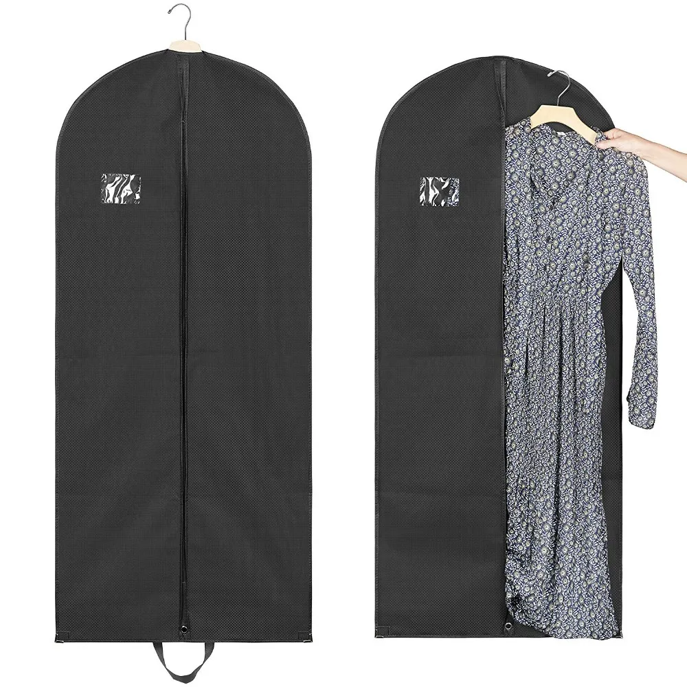 Black Garment Bags Breathable Coat Cover Carrier Bag For Travel With