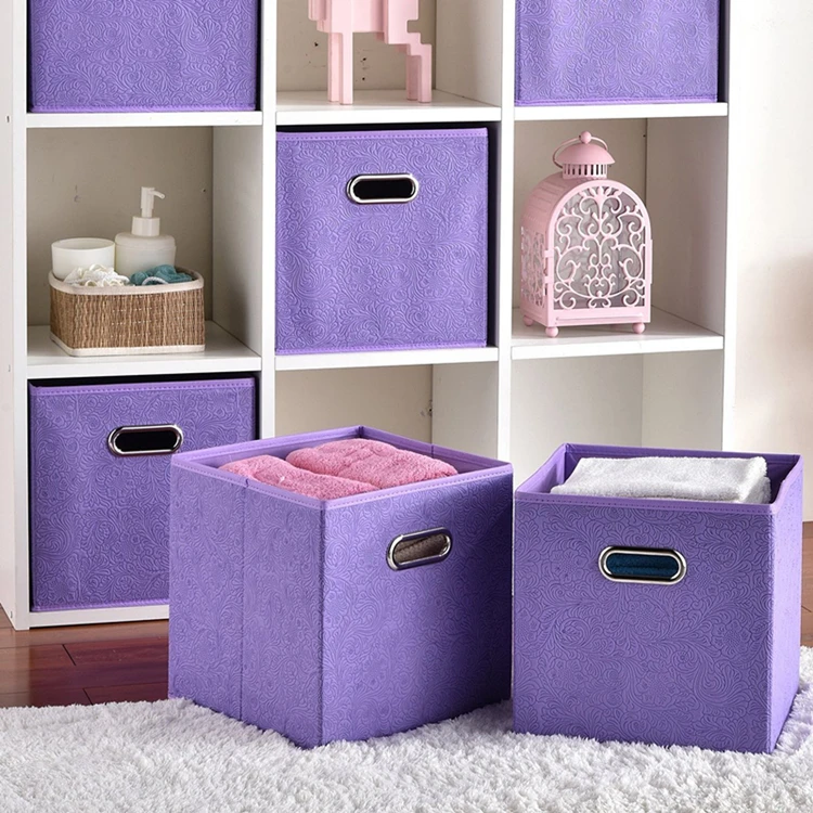 13 Inch Cube Storage Bins Purple Canvas Storage Boxes