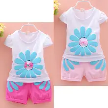 2pcs clothing set fashion kids baby girls beauty sunflower short sleeve tops floral shorts outfits for