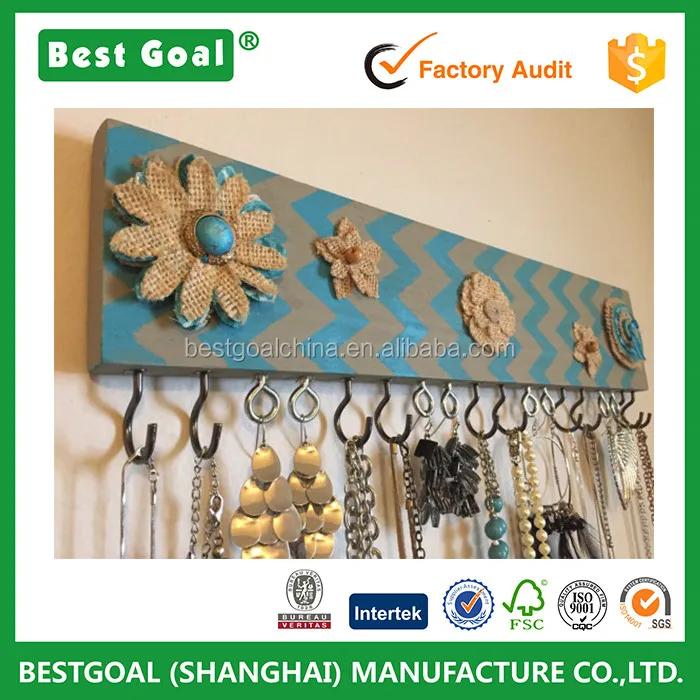 Jewelry Organizer Storage Earring Display Necklace Wood Wall Mount Holder Shelf For Distressed On Alibaba Com