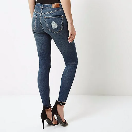 New Fashion Sex Girl Jeans Pictures Tops Dark Blue Ripped Super Skinny Jeans Buy Sex Girl In 6113