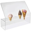 5 Holes Oblong Clear Acrylic Ice Cream Cone Display Stand Holder with slant sneeze guard