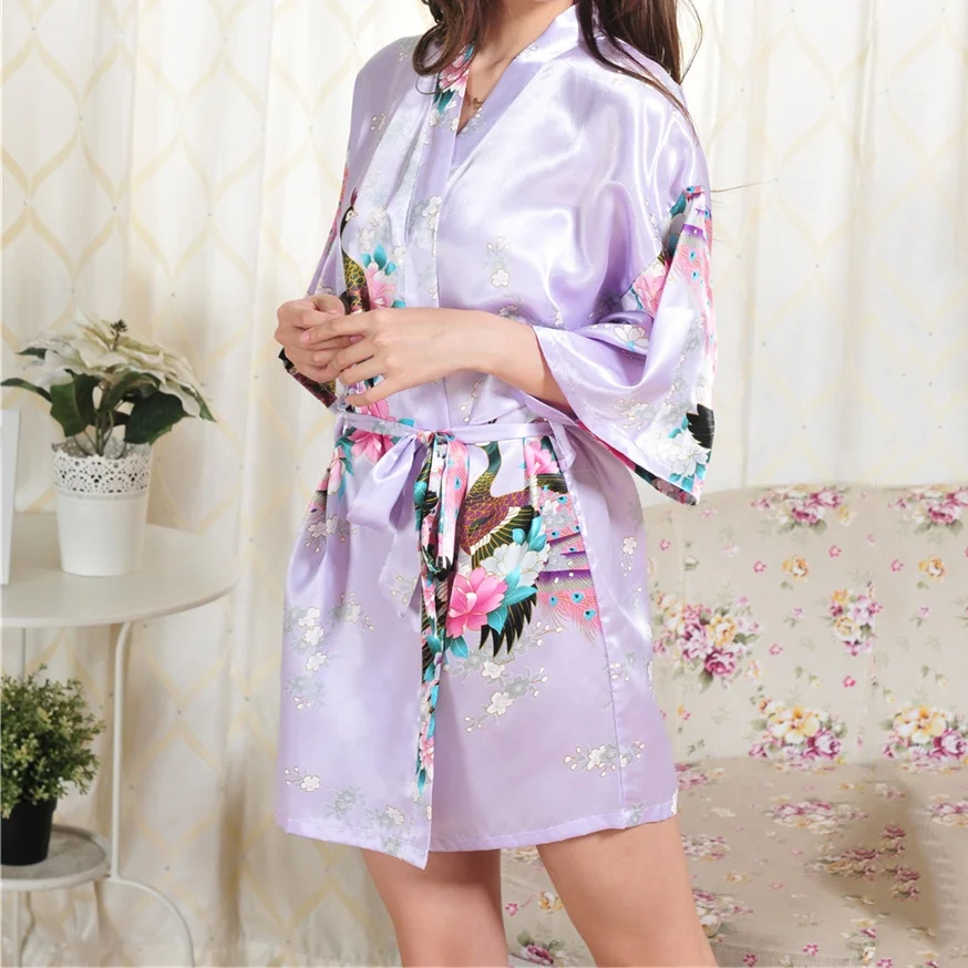 Wholesale Women Satin Kimonos Floral Bride Bridesmaid Wedding Party 0660