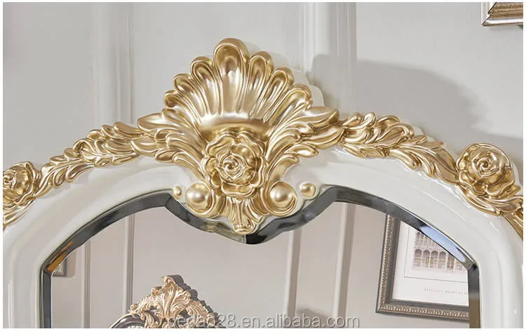 European style Antique Dresser Furniture Dressing Table Set With Mirror And Stool