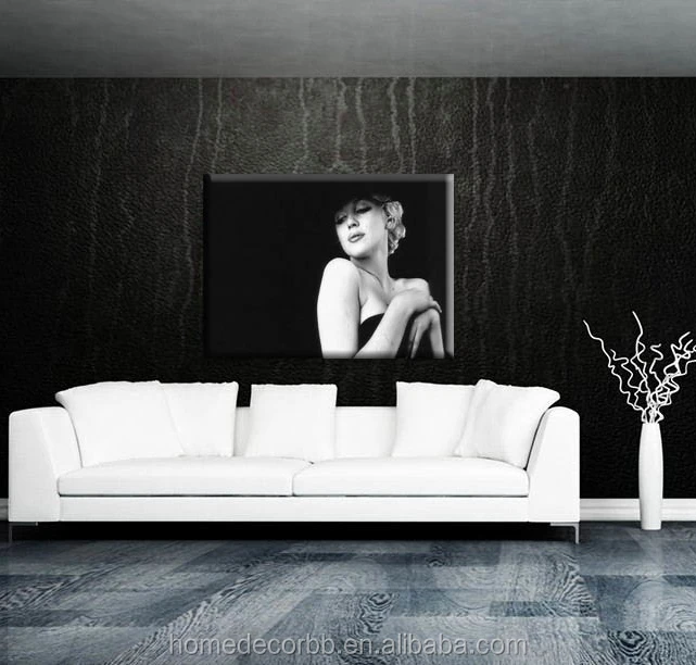 لوحة قماشية جذابة بأحدث صور لشخصية مارلين مونرو باللونين الأبيض والأسود مطبوع عليها فن جيكلي لغرفة المعيشة