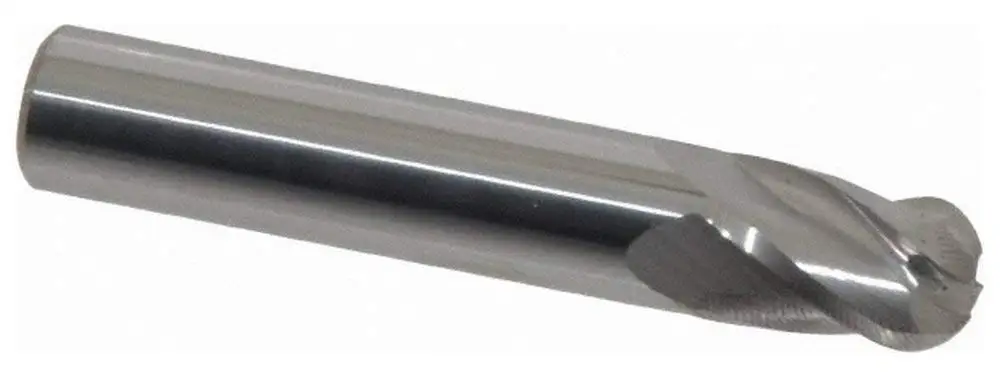 7/16" Diam, 5/8" Length of Cut, 4 Flute Solid Carbide Ball End Mill, Uncoated, Single End, 2-1/2" OAL, 7/16" Shank Diam, Centercutting
