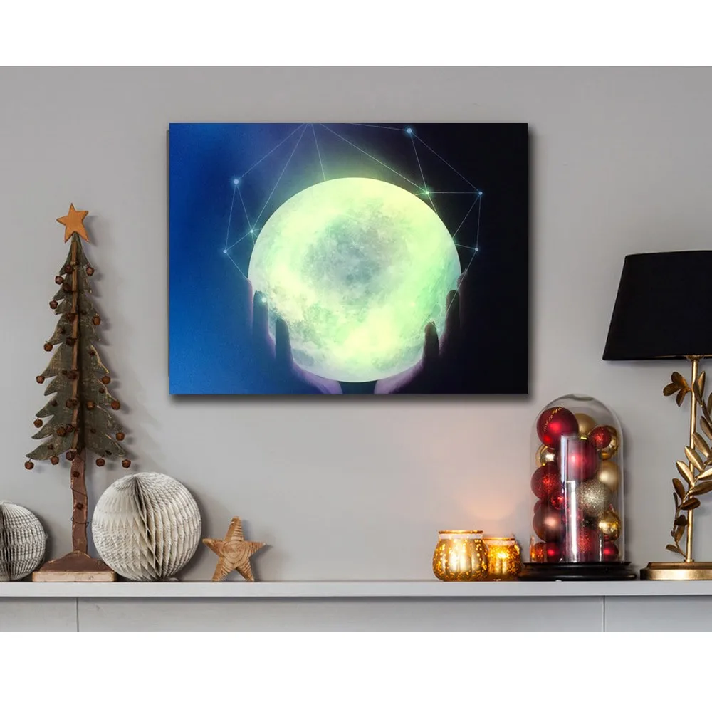 New Led Canvas Prints With Led Lights Canvas Wall Decor Hand With Moon 