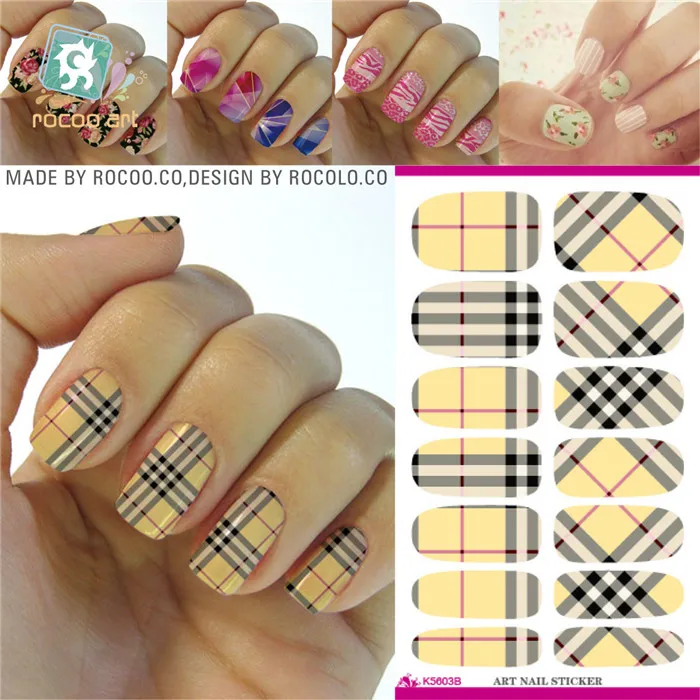 K5603 Water Transfer Nail Art Sticker Minx Manicure Decoration Styling Tools Nail Wraps Decals Plaid Design