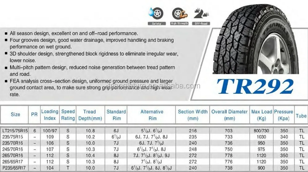 225/75r16 Triangle A/t Tire With Tr292 Pattern Made In China - Buy 225 ...