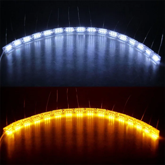 Hot sell white amber yellow drl turn signal light led flexible crystal tear eyes strip light flowing