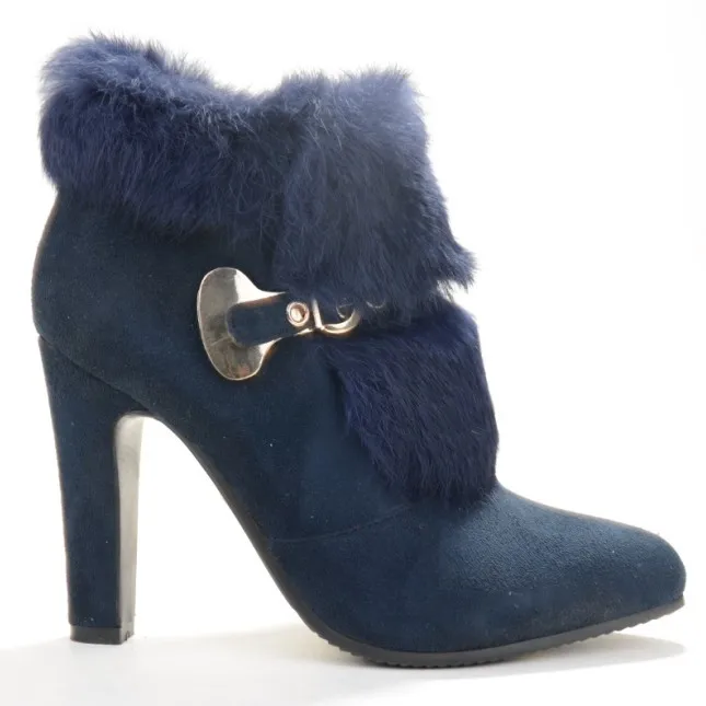Buy Blue Winter Faux Fur Heels Boots 