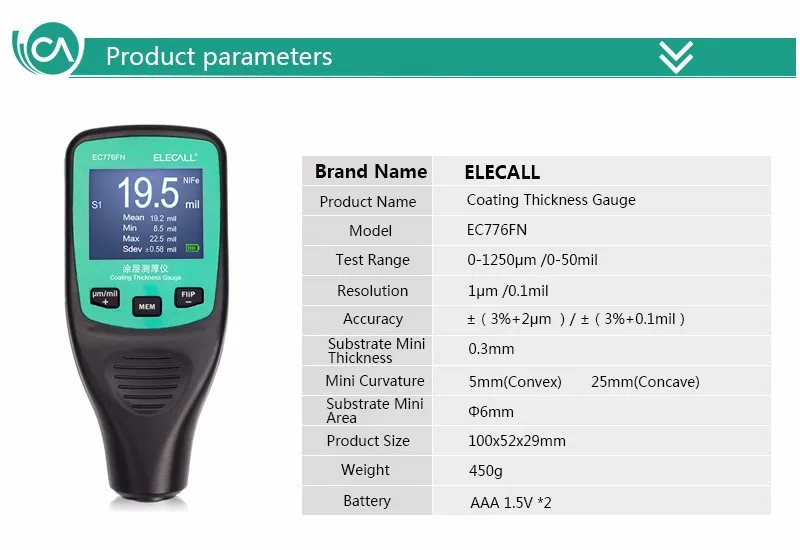 Ec776fn Digital Thickness Gauge Coating Meter Zinc Coating Metal
