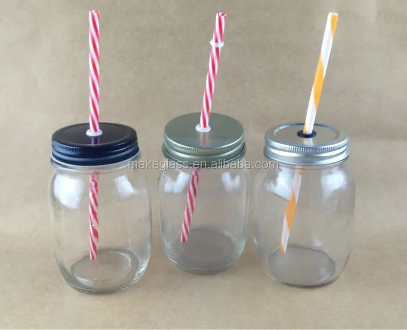 Glass Mason Jar With Straw 500ml Glass Canning Jar With Metal Lid Buy