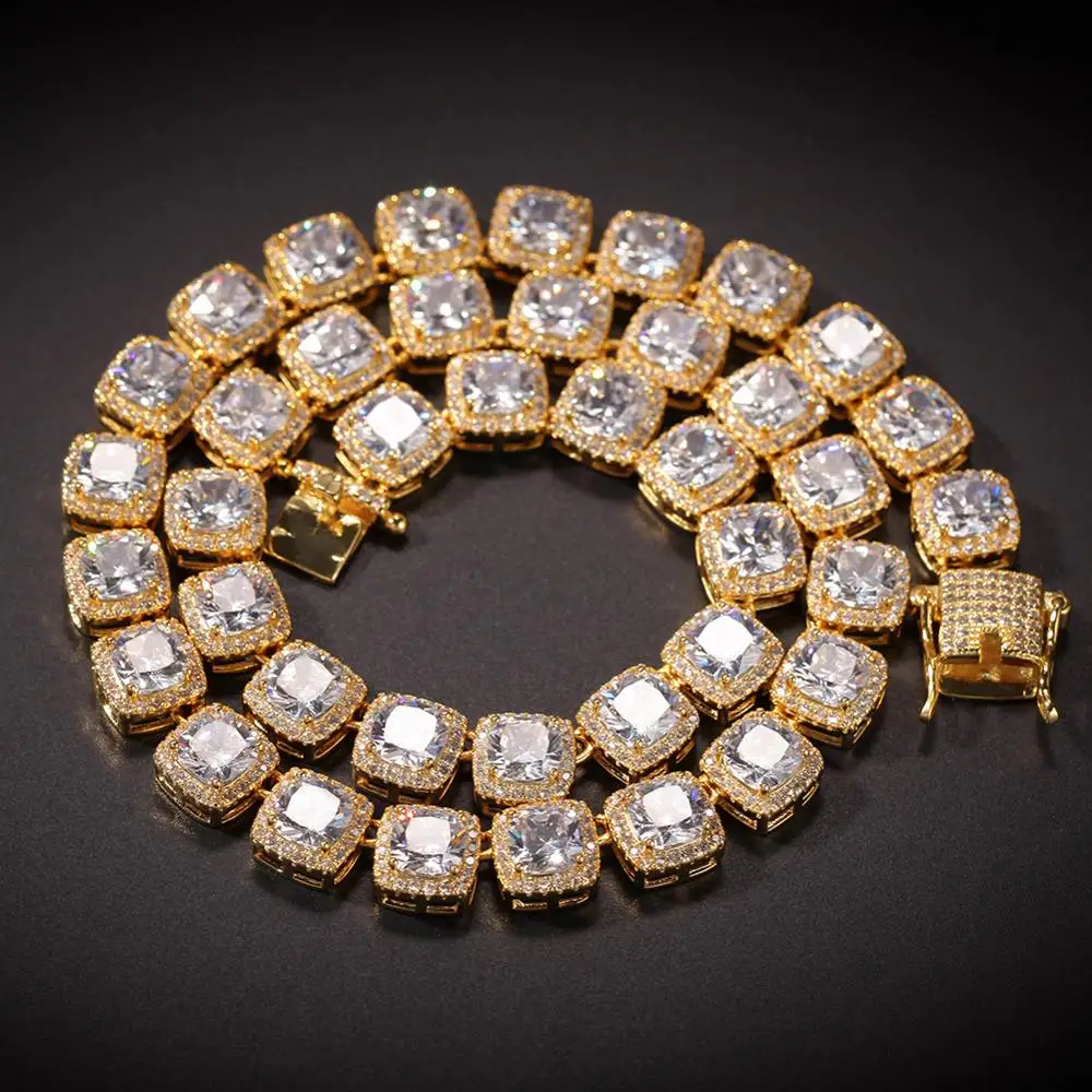 2019 Gold Chain Design Men Fashion Diamond Necklace Men Big Bracelet Men's Square Zircon Iced Jewelry Necklace Tennis Chain