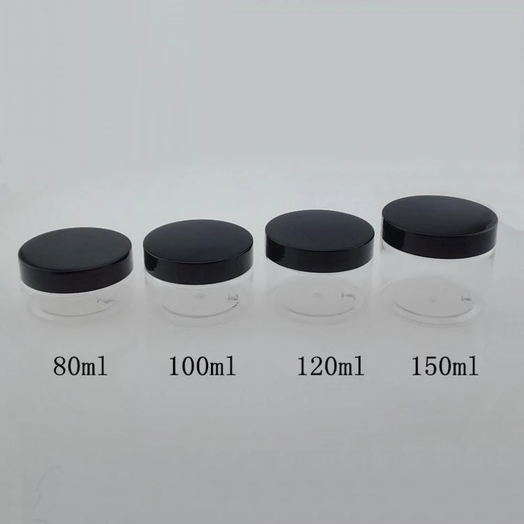 80ml 100ml 120ml 150ml Plastic PET Jar with Black Cap .jpg