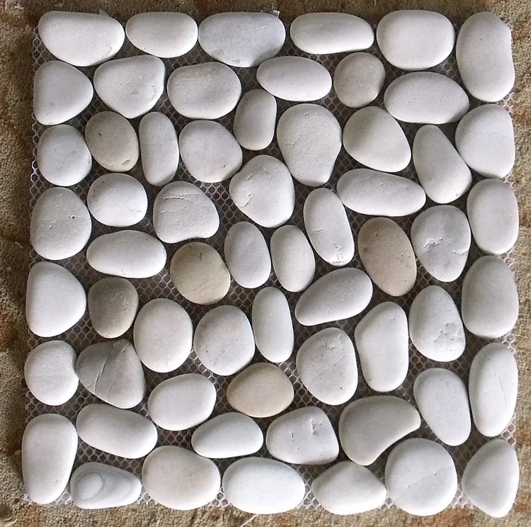 High Quality Pure  White Hone finished pebble tile