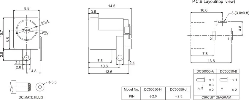 female dc power jack/ dip power jack connector