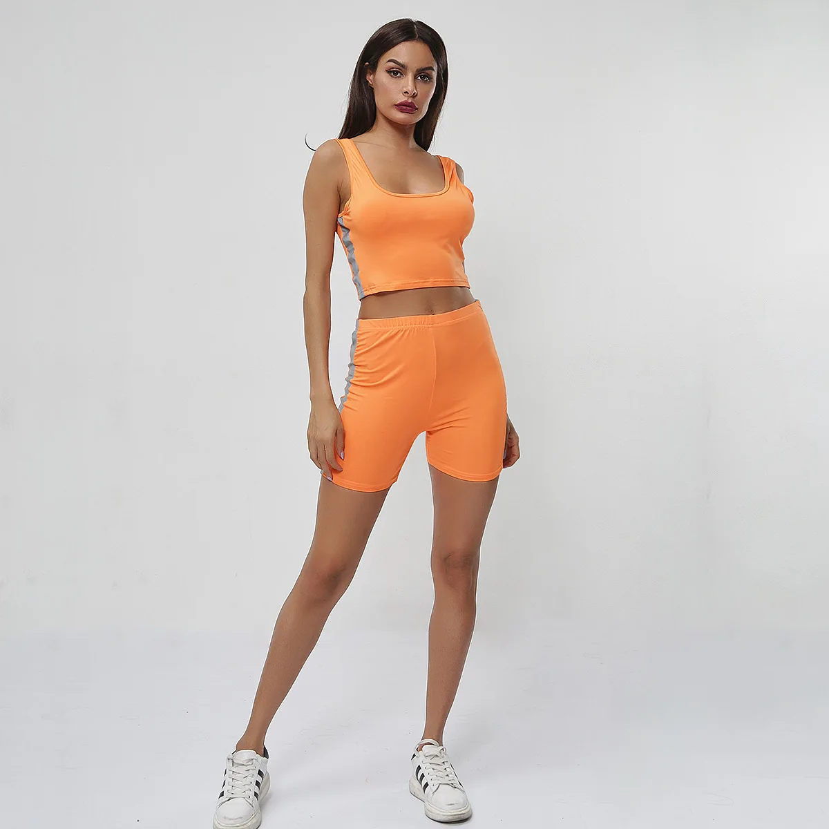 Lumbar Sexy Vest High Female Waist Tight Sleeveless Shorts Reflective Strip Women Jumpsuit