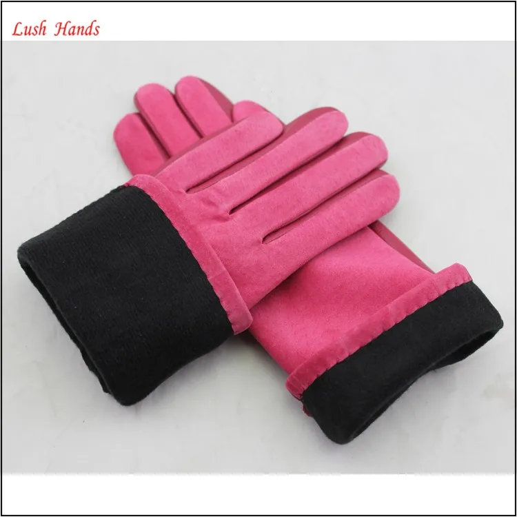 ladies pig suede leather hand gloves stitching hand gloves