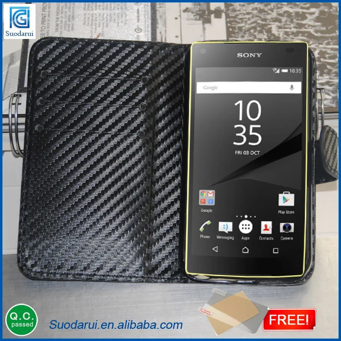 hot selling design for Sony Xperia Z5 case compact carbon/litchi/plain pattern design leather case
