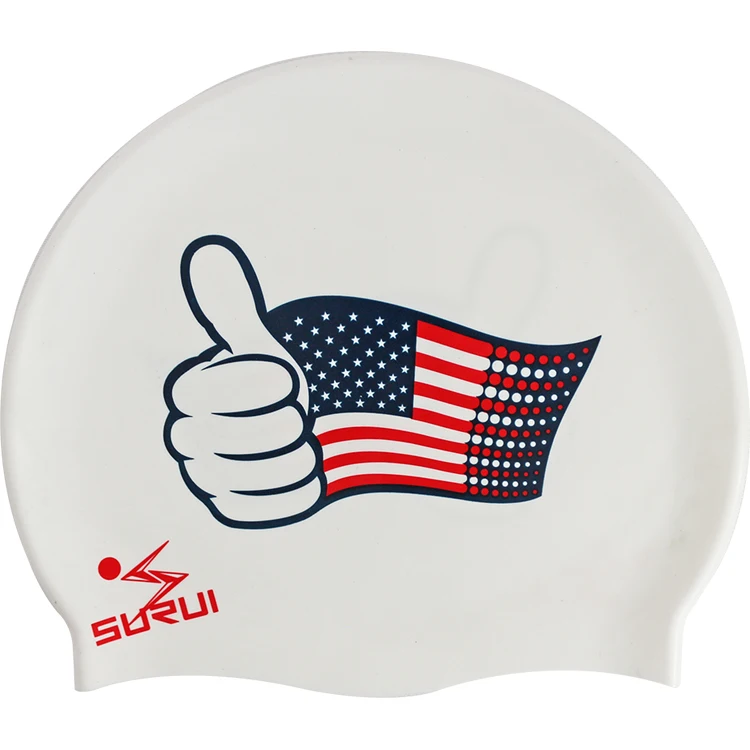 Custom Waterproof 100% Silicone National Flags Swimming  Cap