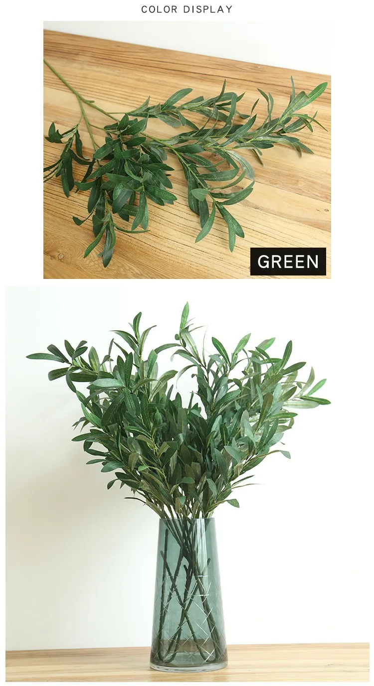 Artificial Olive Stem Leaf Branches Plants Green Olive Leaves