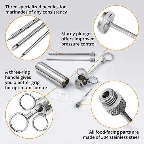 Stainless Steel Kitchen Injector,60 Ml Marinade Injector Incl. 3